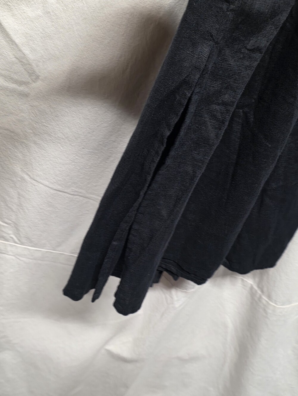 Pavietra Black Linen Dress Braided Straps Self-Tie Belt V-Neck Side Slits Midi - Picture 5 of 6